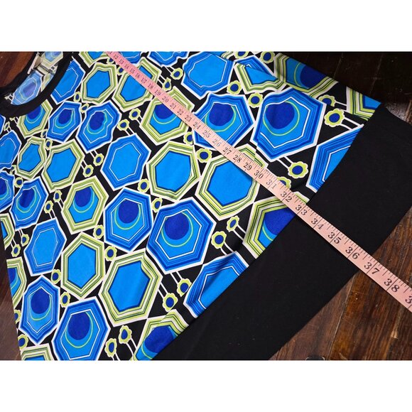 Erica Hannah Neon Blue Mod Print Dress Bell Sleeves Mod - Picture 11 of 13